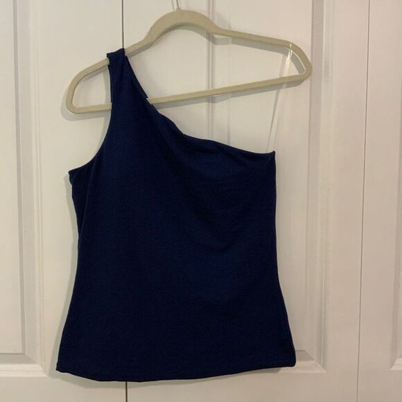 Lands’ End One-Shoulder Navy Blue Stretch Tank Top With Shelf Bra Small New - Picture 2 of 11